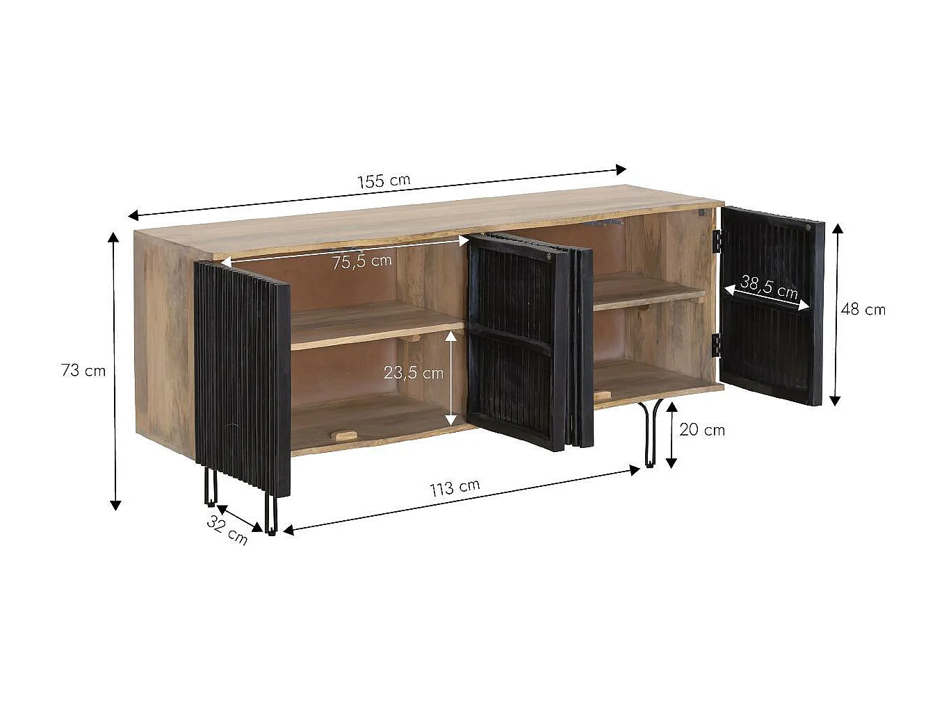 Meuble TV bois de manguier et métal Auxence