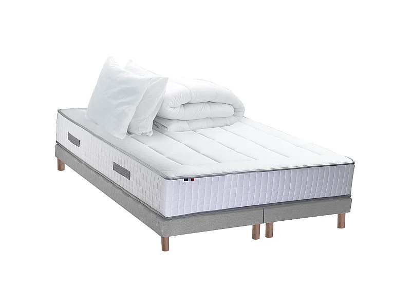 Ensemble matelas Ressort 7 zones + sommier + oreiller + couette - FABRICATION FRANCAISE Dimensions - 2x80 x 200 cm