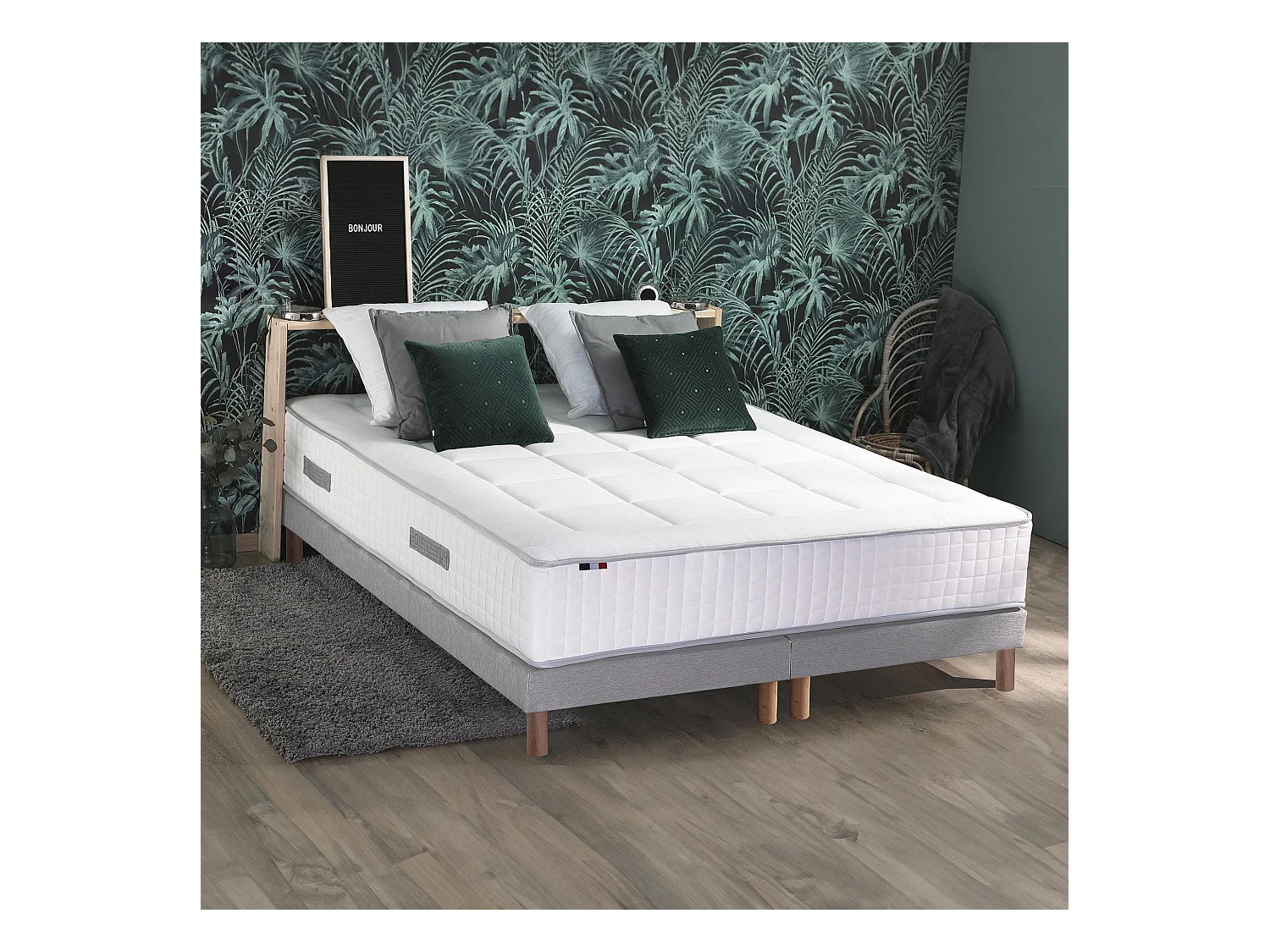 Ensemble matelas Ressort 7 zones + sommier + oreiller + couette - FABRICATION FRANCAISE Dimensions - 2x80 x 200 cm
