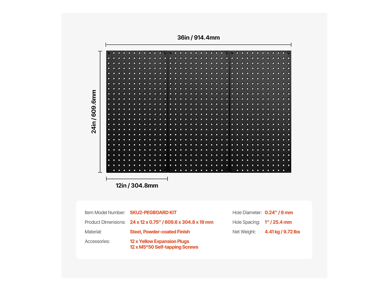 Panneaux Perforés en Métal SucceBuy, 3 Panneaux, 609,6x304,8 mm, pour Outils de Garage