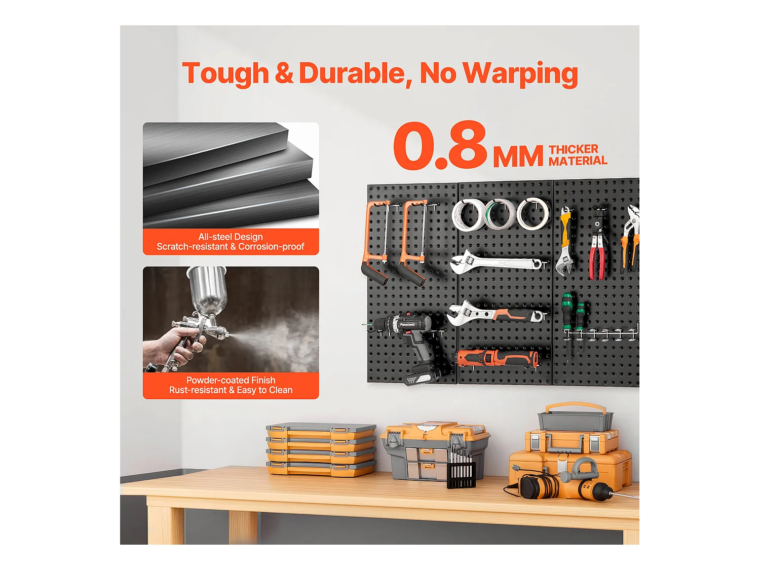 Panneaux Perforés en Métal SucceBuy, 3 Panneaux, 609,6x304,8 mm, pour Outils de Garage