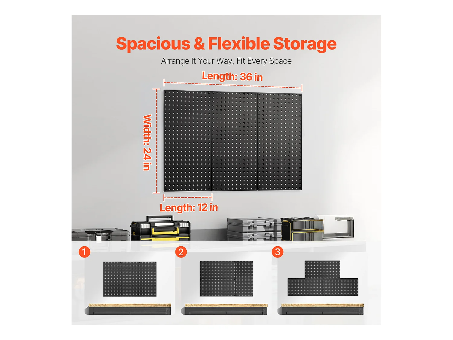 Panneaux Perforés en Métal SucceBuy, 3 Panneaux, 609,6x304,8 mm, pour Outils de Garage