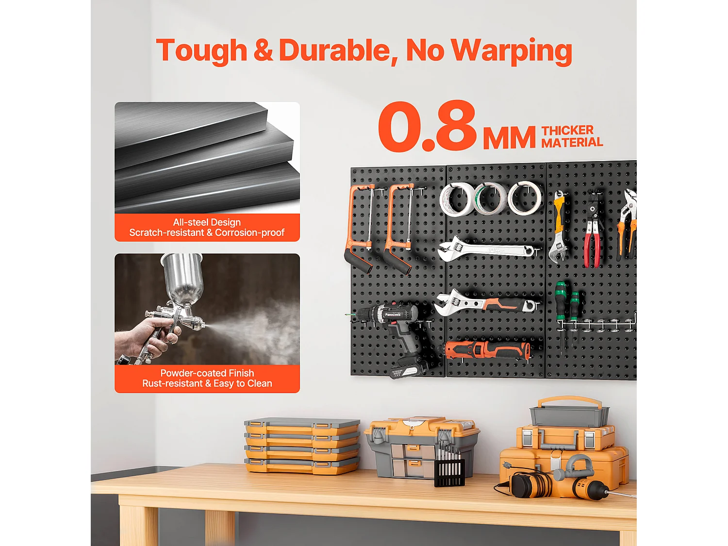 Panneaux Perforés en Métal SucceBuy, 3 Panneaux, 609,6x304,8 mm, pour Outils de Garage