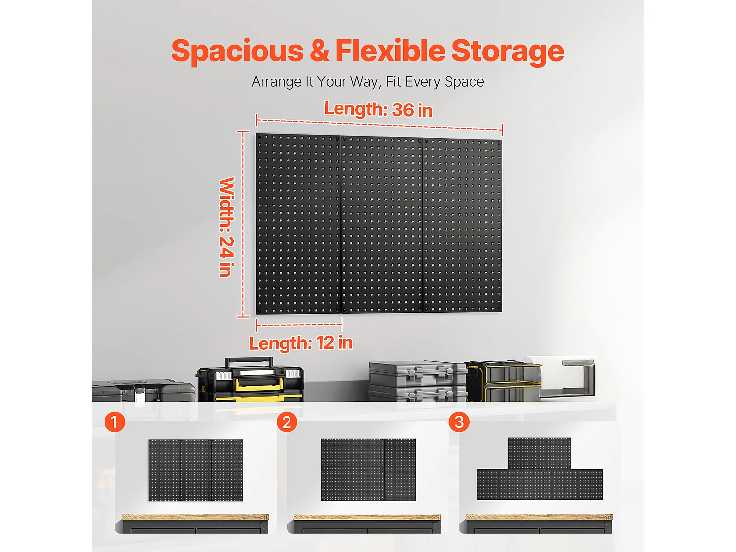 Panneaux Perforés en Métal SucceBuy, 3 Panneaux, 609,6x304,8 mm, pour Outils de Garage