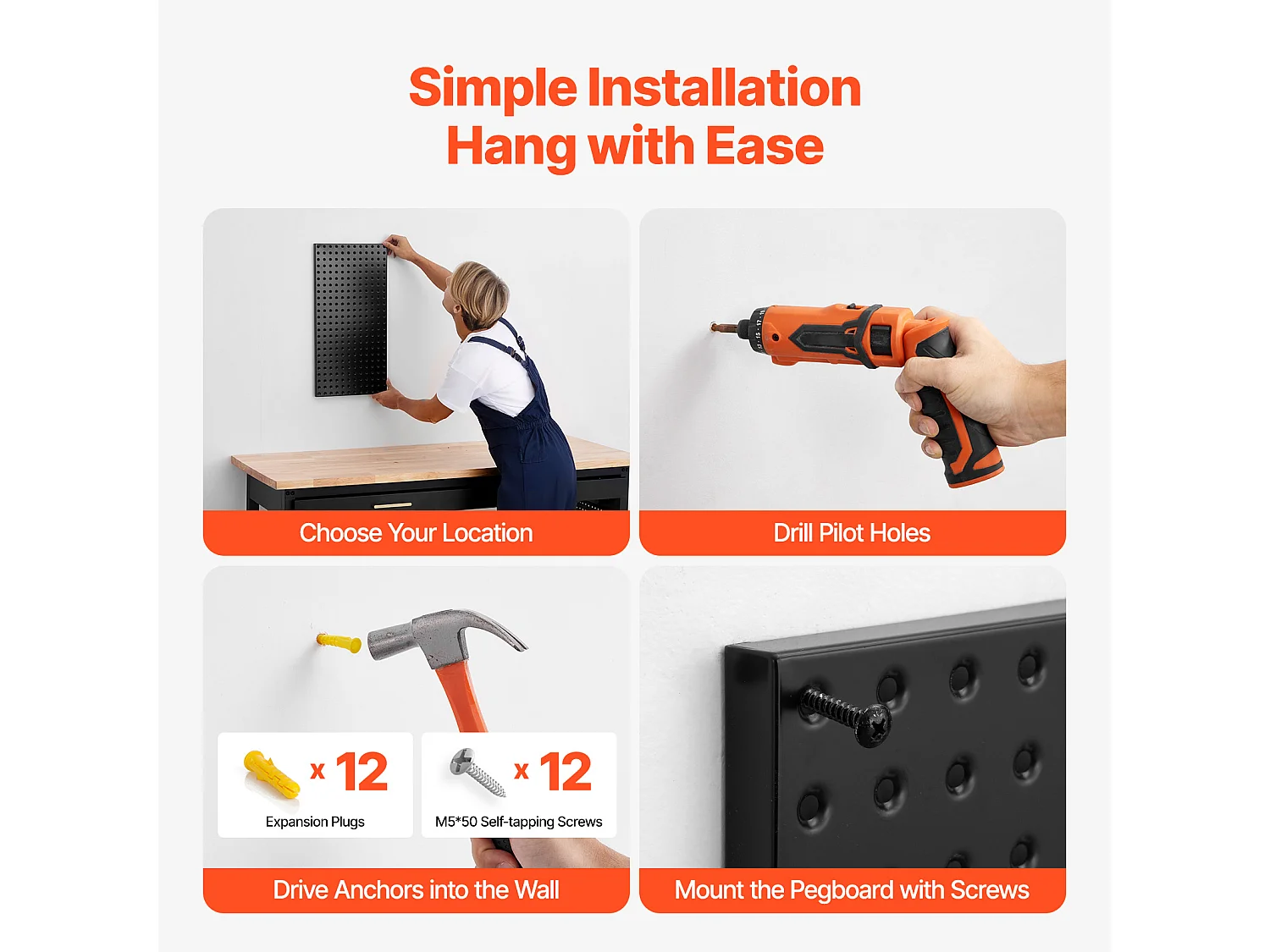 Panneaux Perforés en Métal SucceBuy, 3 Panneaux, 609,6x304,8 mm, pour Outils de Garage