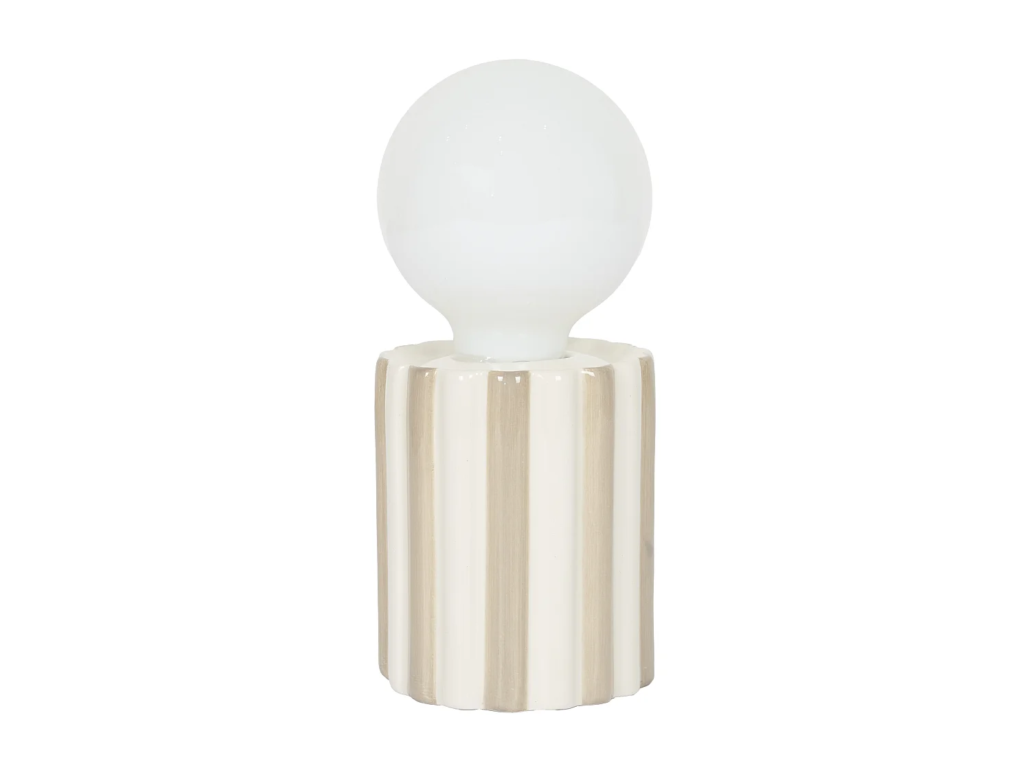 Lampe Ceramique Taupe A Piles Blanc, Marron