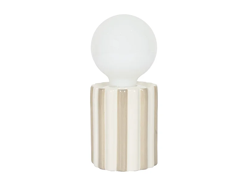 Lampe Ceramique Taupe A Piles Blanc, Marron