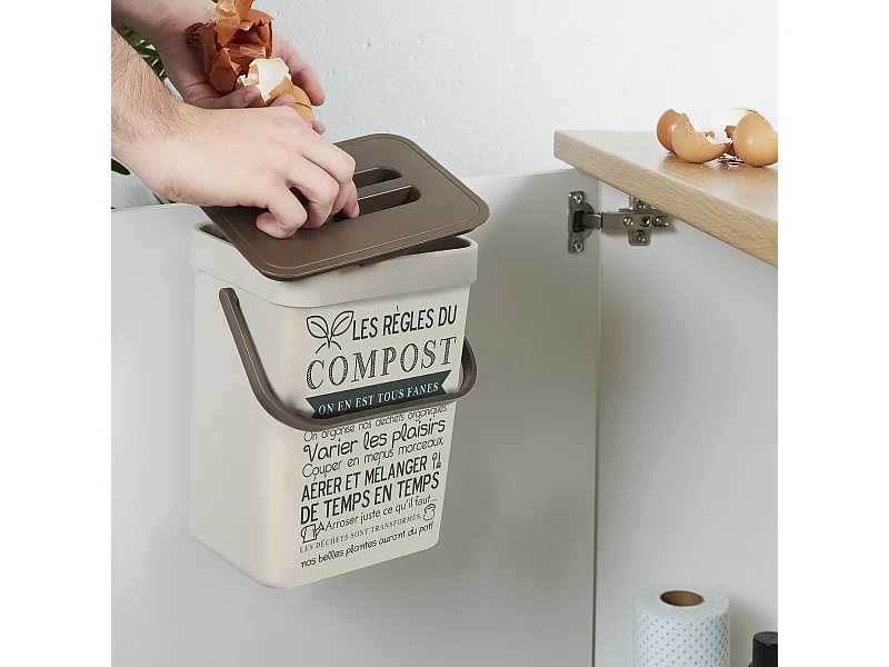 Poubelle A Compost En Plastique Avec Accroche Beige, Marron