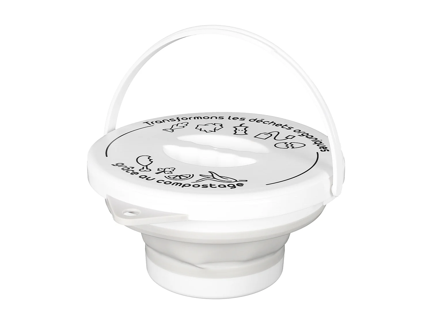 Seau A Compost Pliable Avec Anse Et Couvercle Gris, Blanc