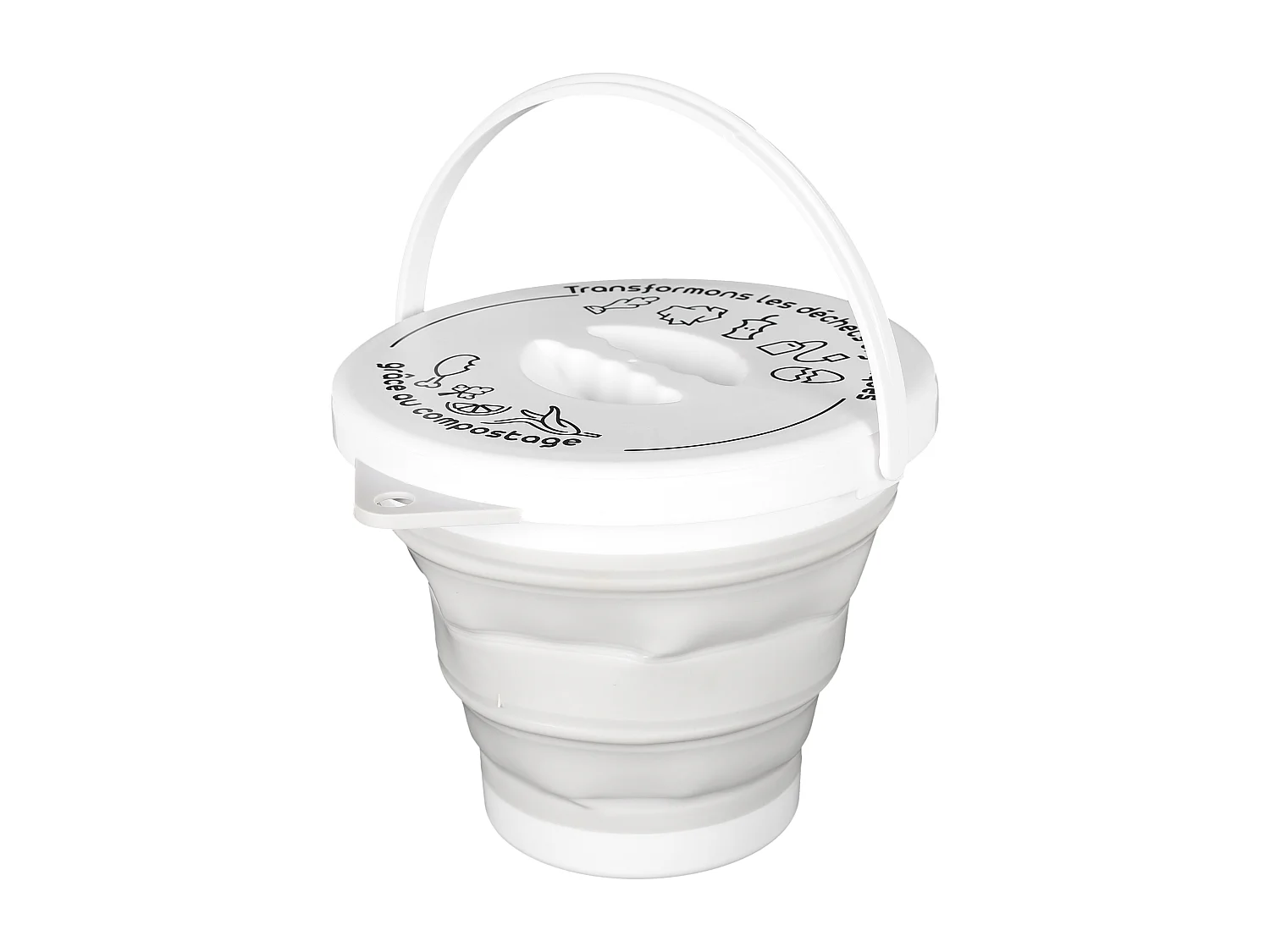 Seau A Compost Pliable Avec Anse Et Couvercle Gris, Blanc