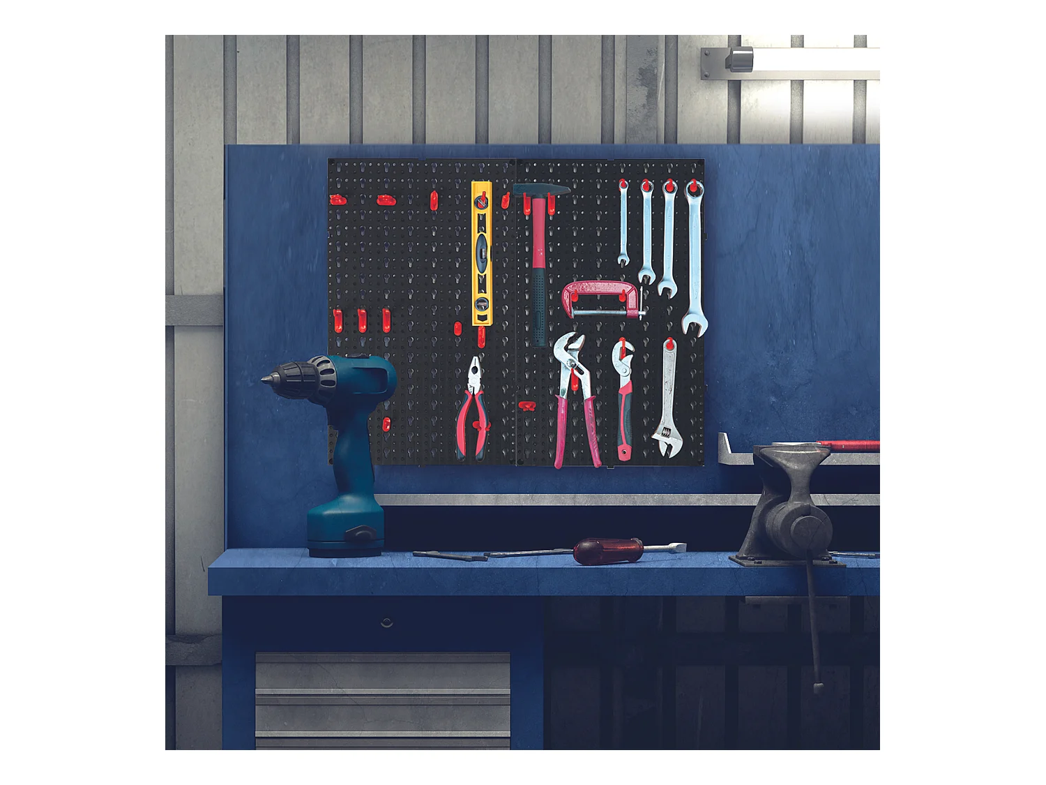 Panneau Mural Rangement Outils 12 Accroches M12 Noir en Plastique