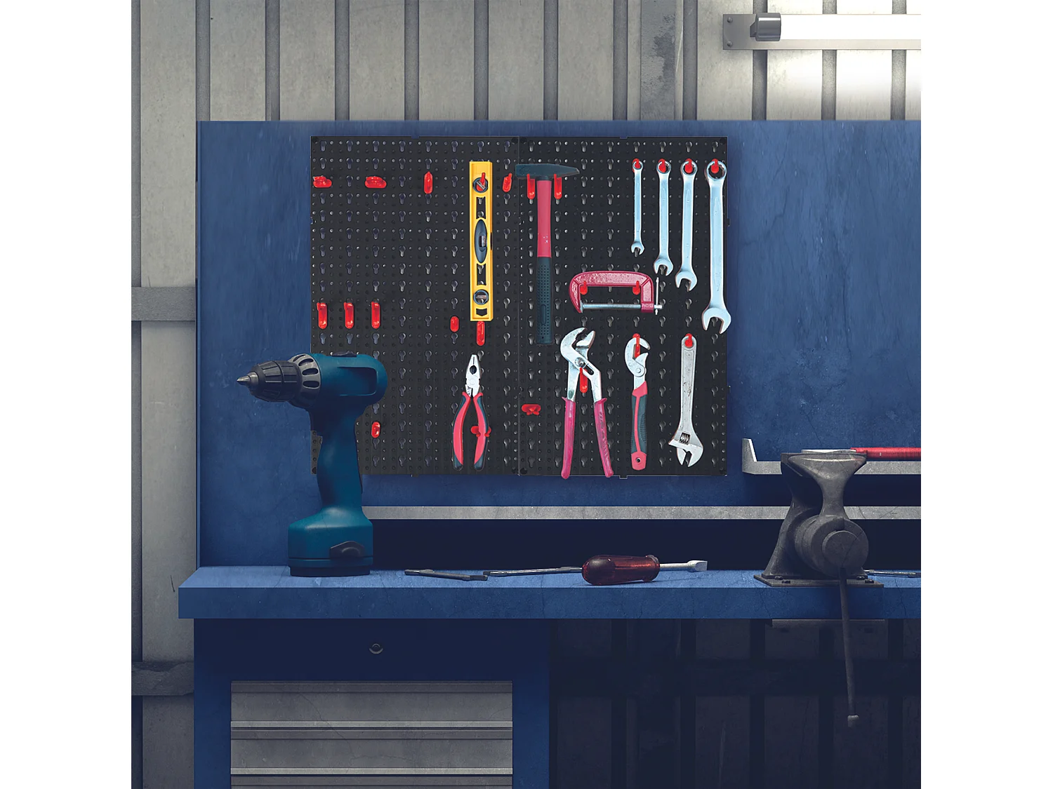 Panneau Mural Rangement Outils 12 Accroches M12 Noir en Plastique