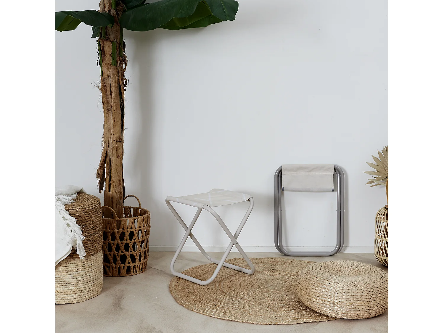 Tabouret Pliant Terre Inconnue Beige A Carreaux - Lot De 6 Blanc, Beige