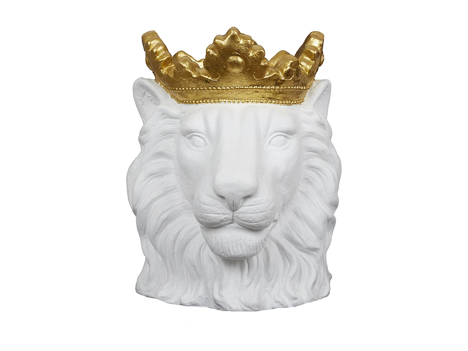 Cache Pot Lion Blanc Couronne Doree D16cm Blanc