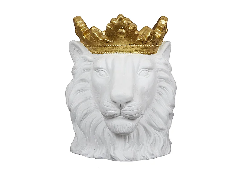 Cache Pot Lion Blanc Couronne Doree D16cm Blanc