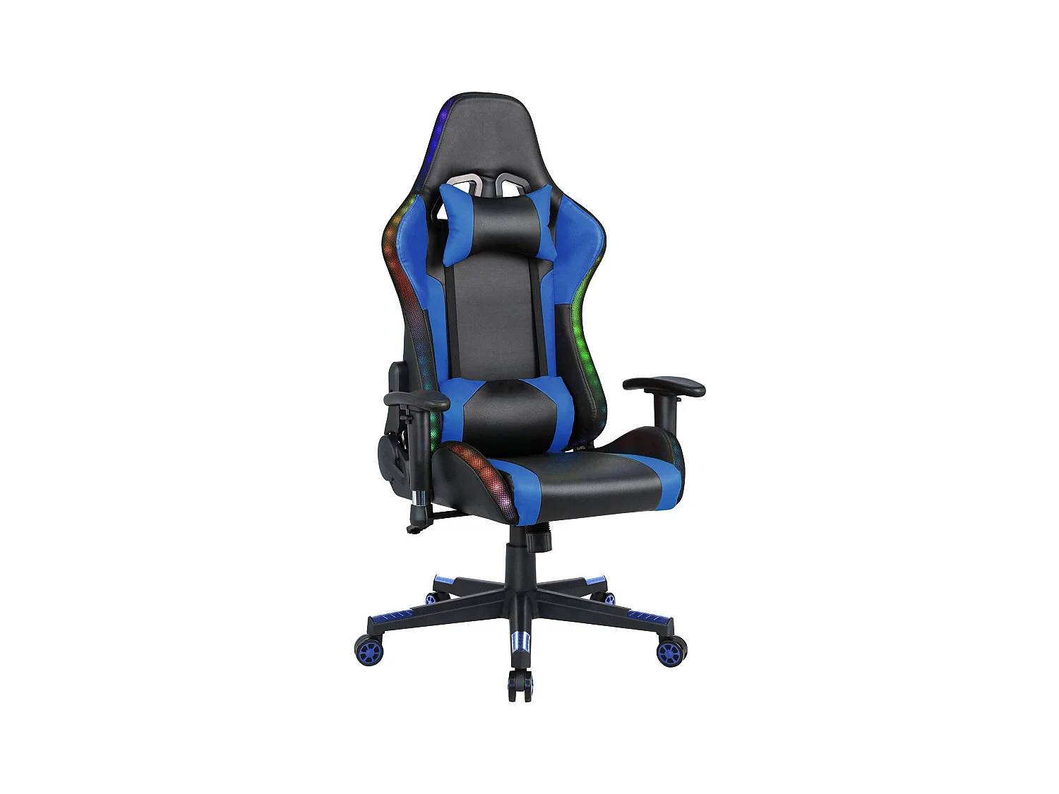 Silla gaming con luces LED RGB y altavoces, estilo racing, para oficina, de piel sintética azul