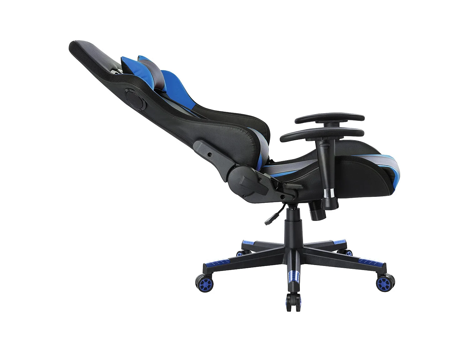 Silla gaming con luces LED RGB y altavoces, estilo racing, para oficina, de piel sintética azul