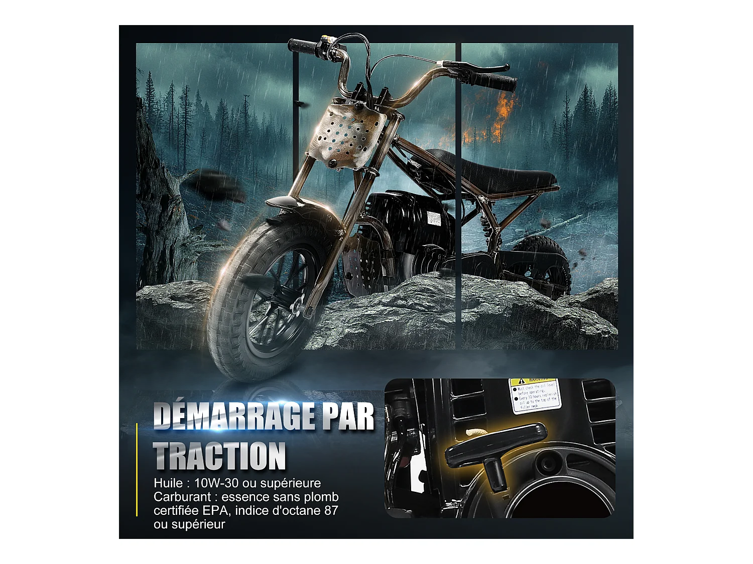 Oryxearth 37.7CC 4-Temps Dirt Bike pour Enfants, Mini Moto à Essence, Transmission Automatique et Démarrage par Traction, Marron