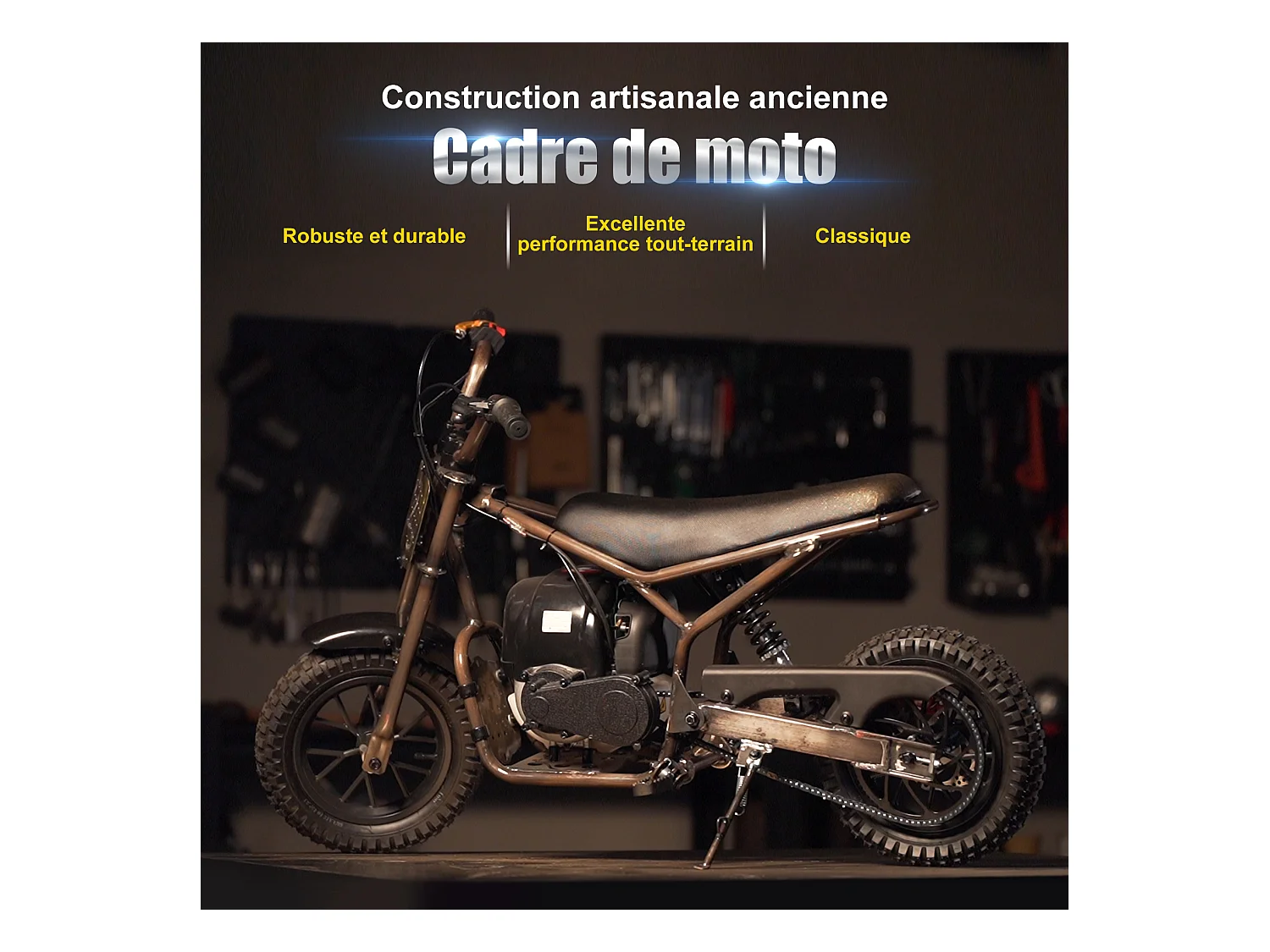 Oryxearth 37.7CC 4-Temps Dirt Bike pour Enfants, Mini Moto à Essence, Transmission Automatique et Démarrage par Traction, Marron