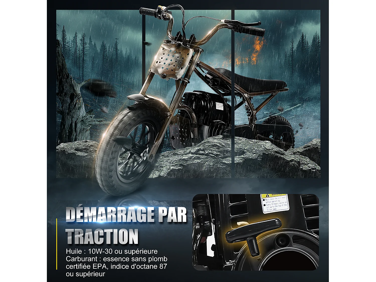 Oryxearth 37.7CC 4-Temps Dirt Bike pour Enfants, Mini Moto à Essence, Transmission Automatique et Démarrage par Traction, Marron
