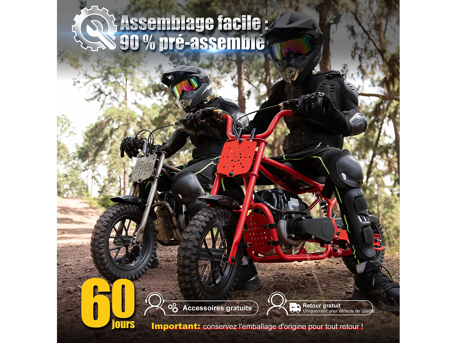 Oryxearth 37.7CC 4-Temps Dirt Bike pour Enfants, Mini Moto à Essence, Transmission Automatique et Démarrage par Traction, Marron