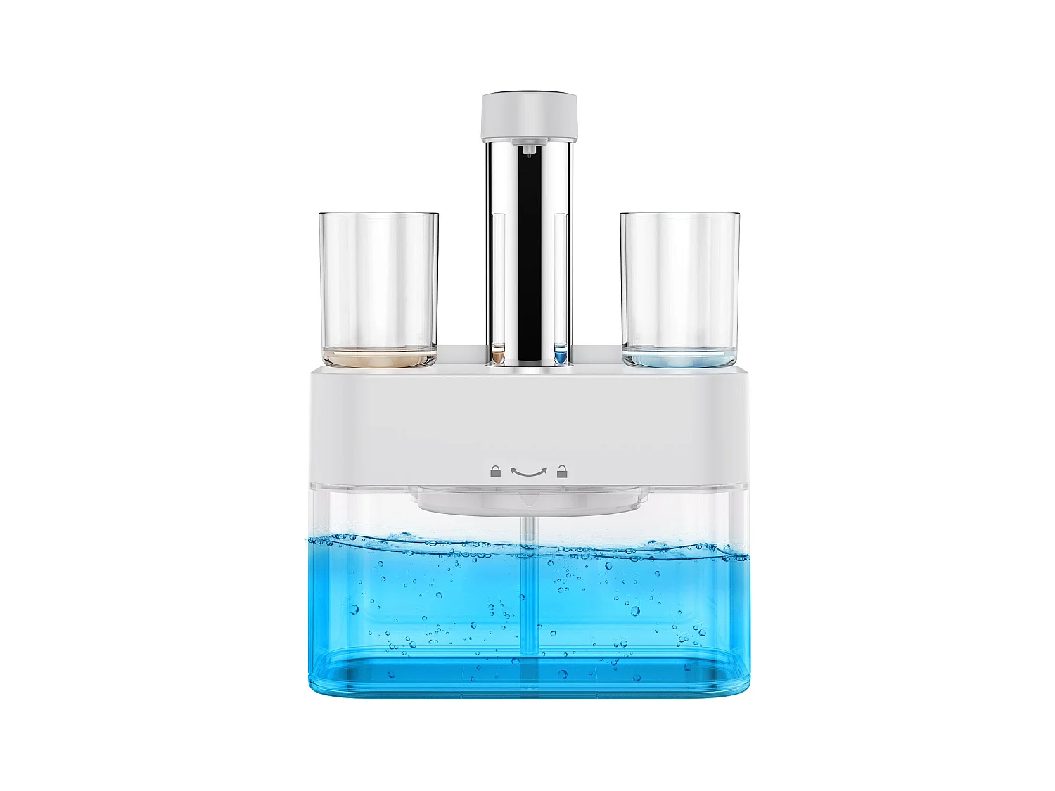 Dispensador automático de enjuague bucal 550ml con 2 vasos magnéticos - Dosificación ajustable, diseño blanco impermeable