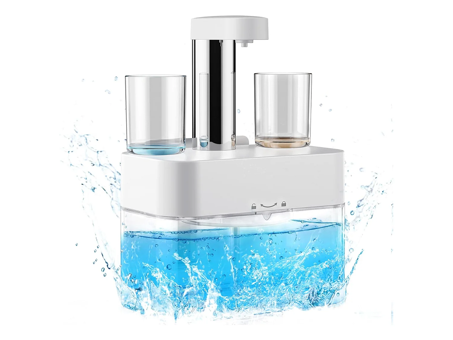 Dispensador automático de enjuague bucal 550ml con 2 vasos magnéticos - Dosificación ajustable, diseño blanco impermeable