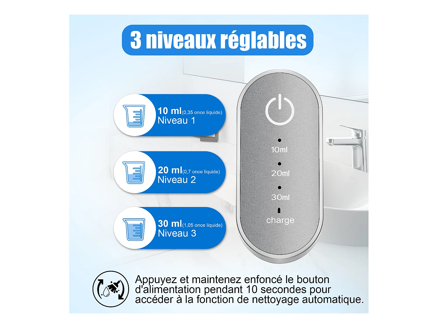Dispensador automático de enjuague bucal 550ml con 2 vasos magnéticos - Dosificación ajustable, diseño blanco impermeable