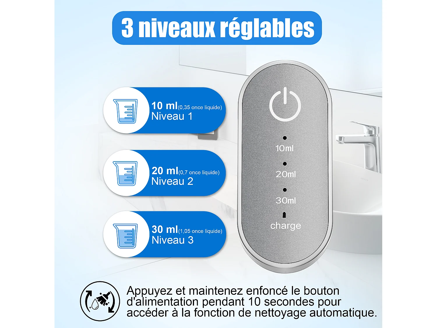 Dispensador automático de enjuague bucal 550ml con 2 vasos magnéticos - Dosificación ajustable, diseño blanco impermeable