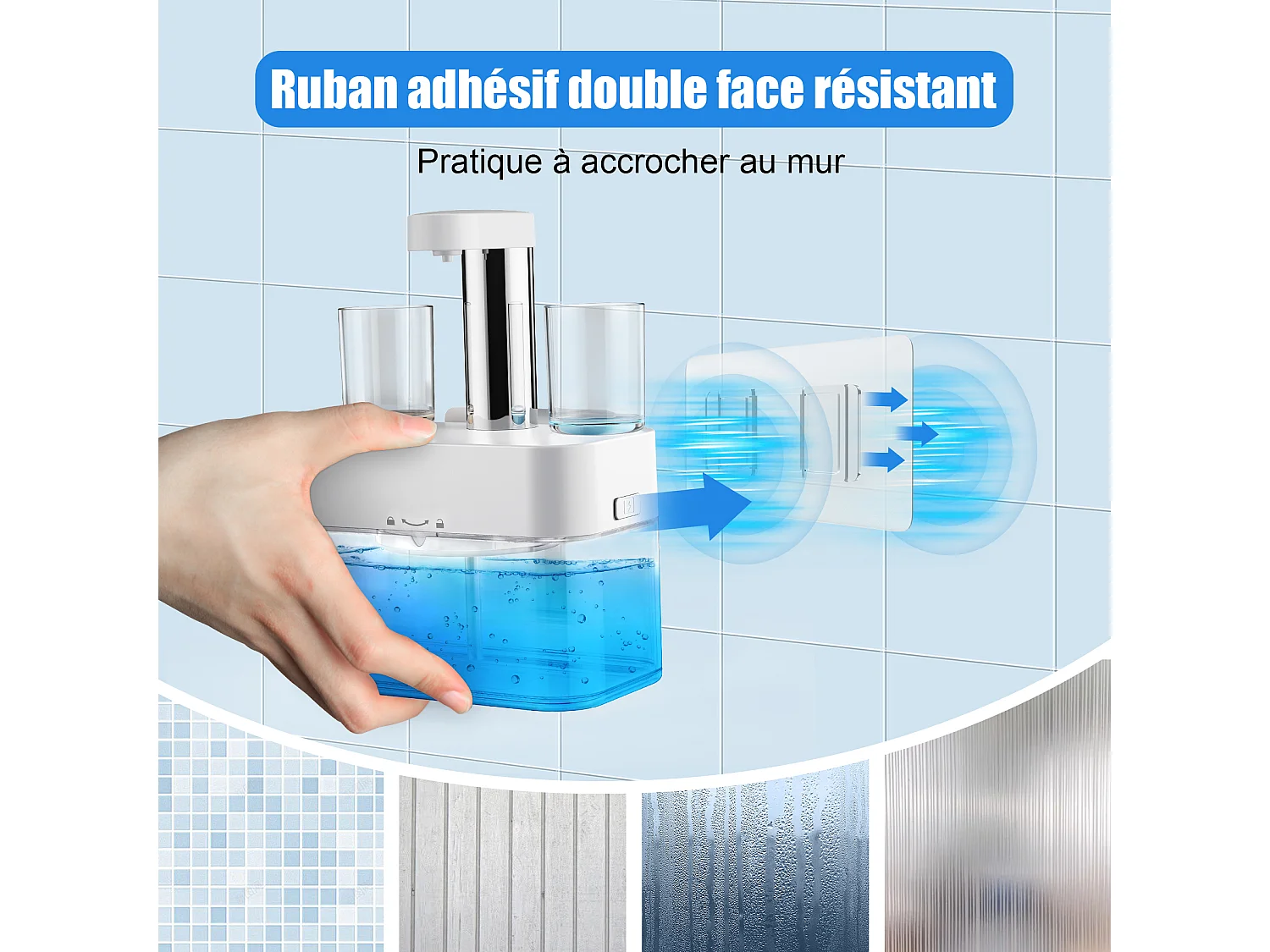 Dispensador automático de enjuague bucal 550ml con 2 vasos magnéticos - Dosificación ajustable, diseño blanco impermeable