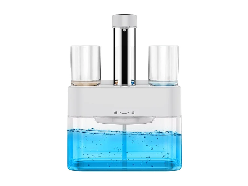 Dispensador automático de enjuague bucal 550ml con 2 vasos magnéticos - Dosificación ajustable, diseño blanco impermeable