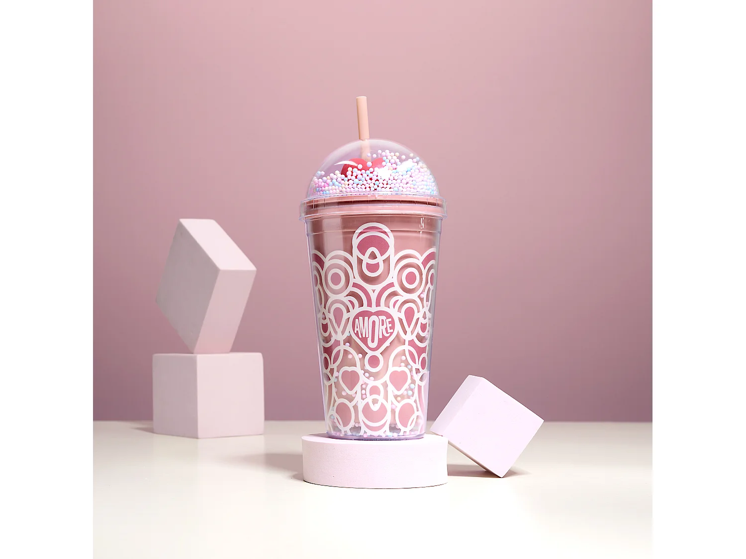 Gobelet De Transport Starcup Cœur 45cl Rose, Rouge