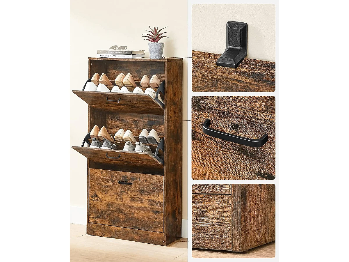 Schoenenkast met 3 vakken, opbergkast, woonkamer, slaapkamer, 60 x 24 x 120 cm (l x b x h), vintage