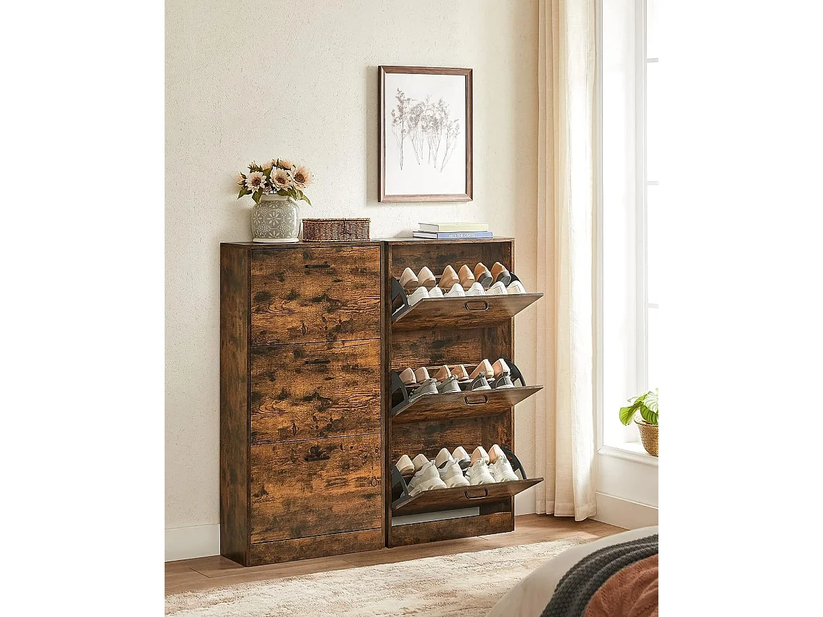 Schoenenkast met 3 vakken, opbergkast, woonkamer, slaapkamer, 60 x 24 x 120 cm (l x b x h), vintage