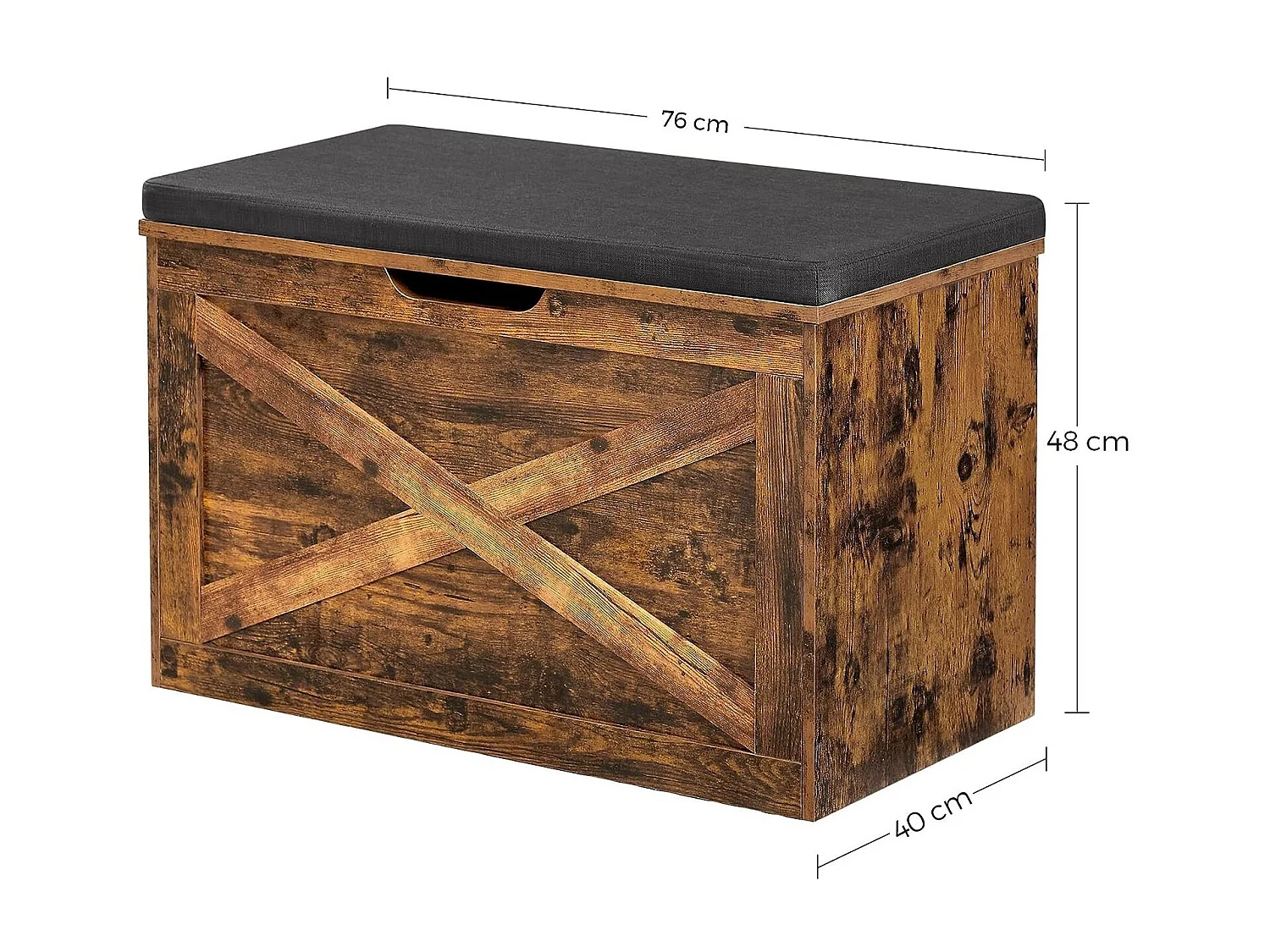 Bobbel Home Opbergkist - Schoenbank - Zitkist  - Vintage - Grijs - Bewerkt Hout - 76 x 40 x 48 cm