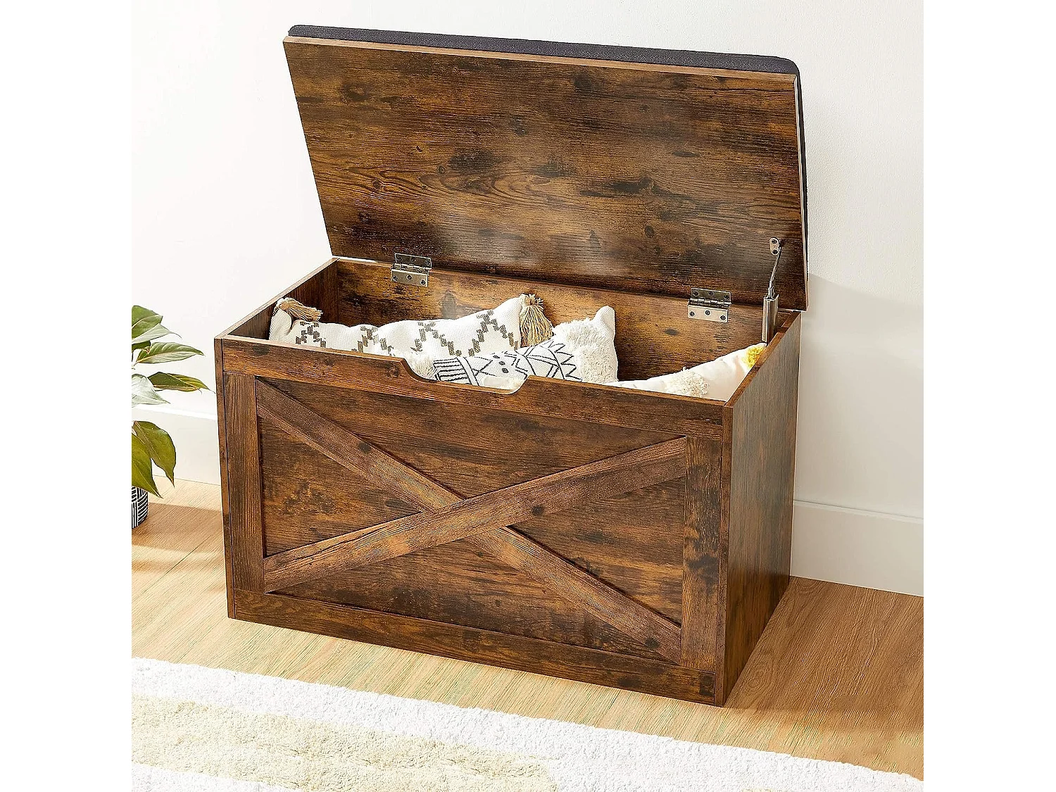 Bobbel Home Opbergkist - Schoenbank - Zitkist  - Vintage - Grijs - Bewerkt Hout - 76 x 40 x 48 cm