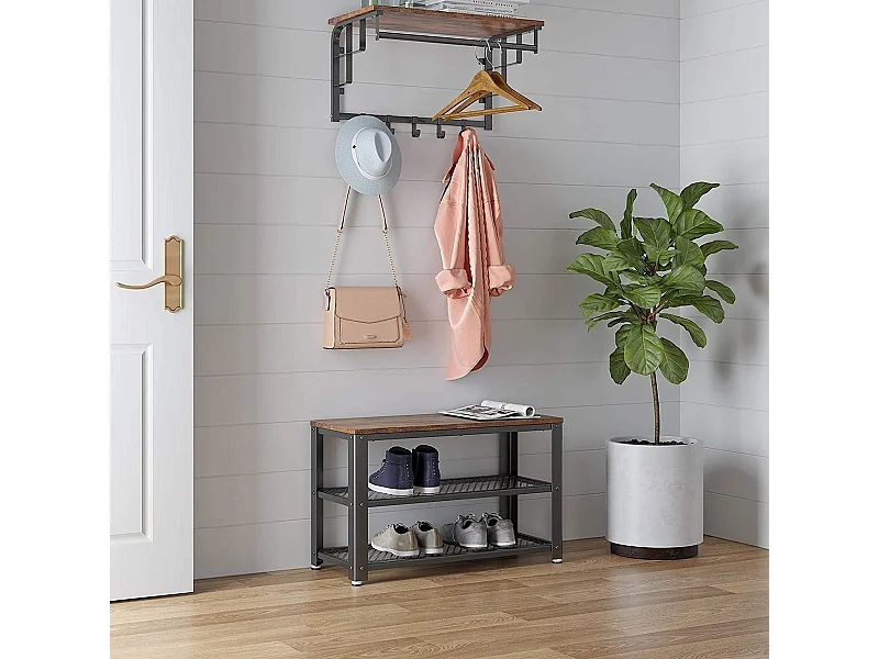 Bobbel Home - Schoenenrek Voor 9 Paar Schoenen - industrieel - staal/hout