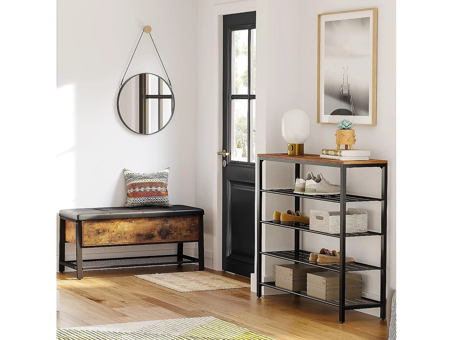 Bobbel Home - Schoenenrek - Metaal - Donkerbruin - 100x30x92,5 cm