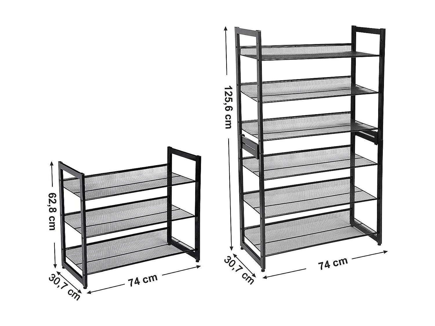 Stapelbaar 3 Laags Schoenenrek - 12 Paar Schoenen - Verstelbare Legplank - Zwart