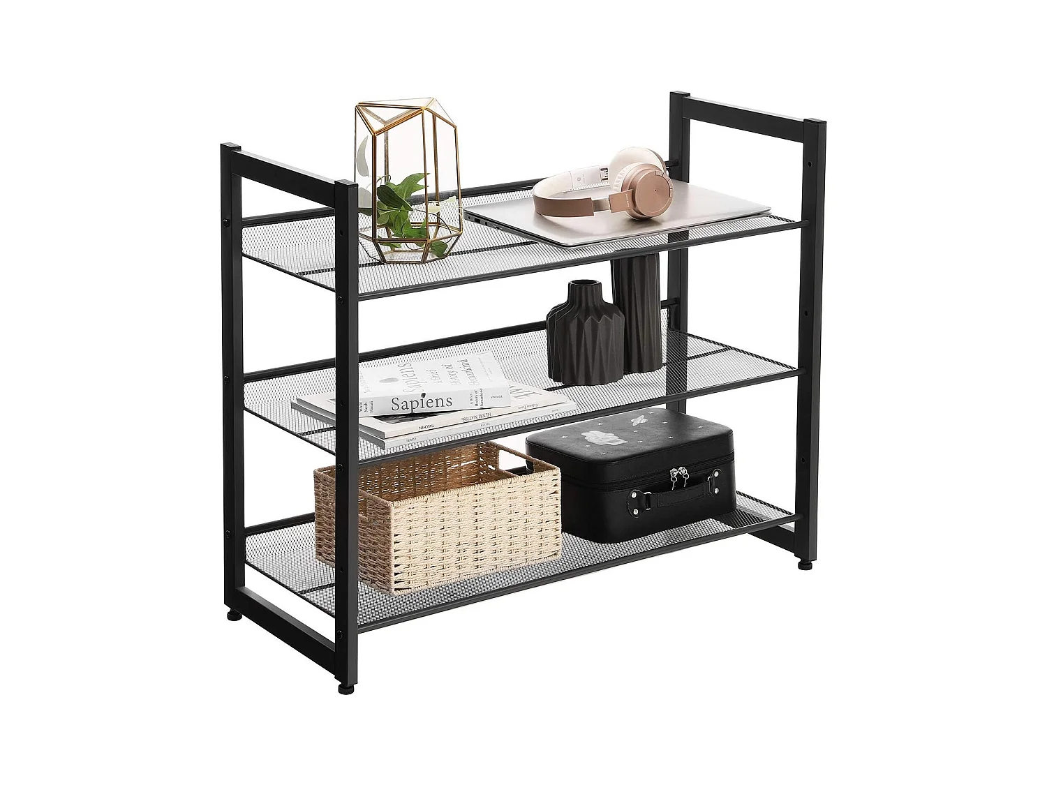 Stapelbaar 3 Laags Schoenenrek - 12 Paar Schoenen - Verstelbare Legplank - Zwart