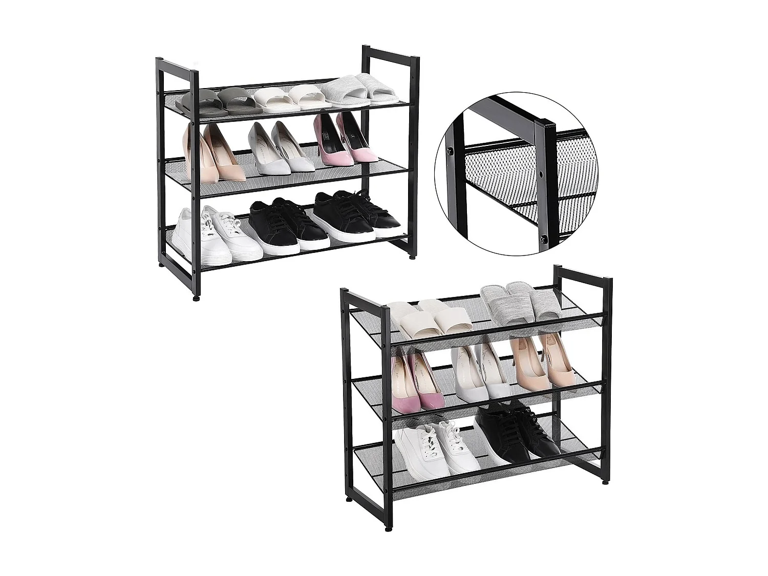 Stapelbaar 3 Laags Schoenenrek - 12 Paar Schoenen - Verstelbare Legplank - Zwart