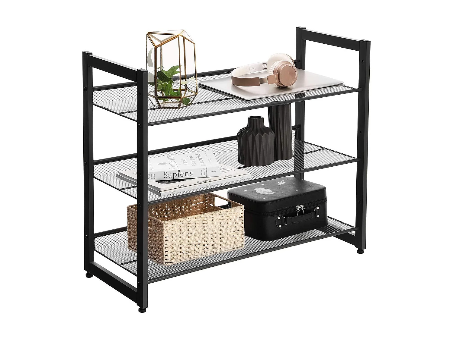 Stapelbaar 3 Laags Schoenenrek - 12 Paar Schoenen - Verstelbare Legplank - Zwart