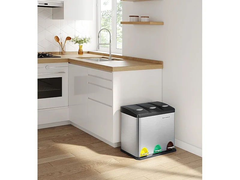 Parya Home vuilnisbak afvalbak +binnenemmer afvalscheidingssystemen pedaalemmer RVS (24 liter 3x8L)