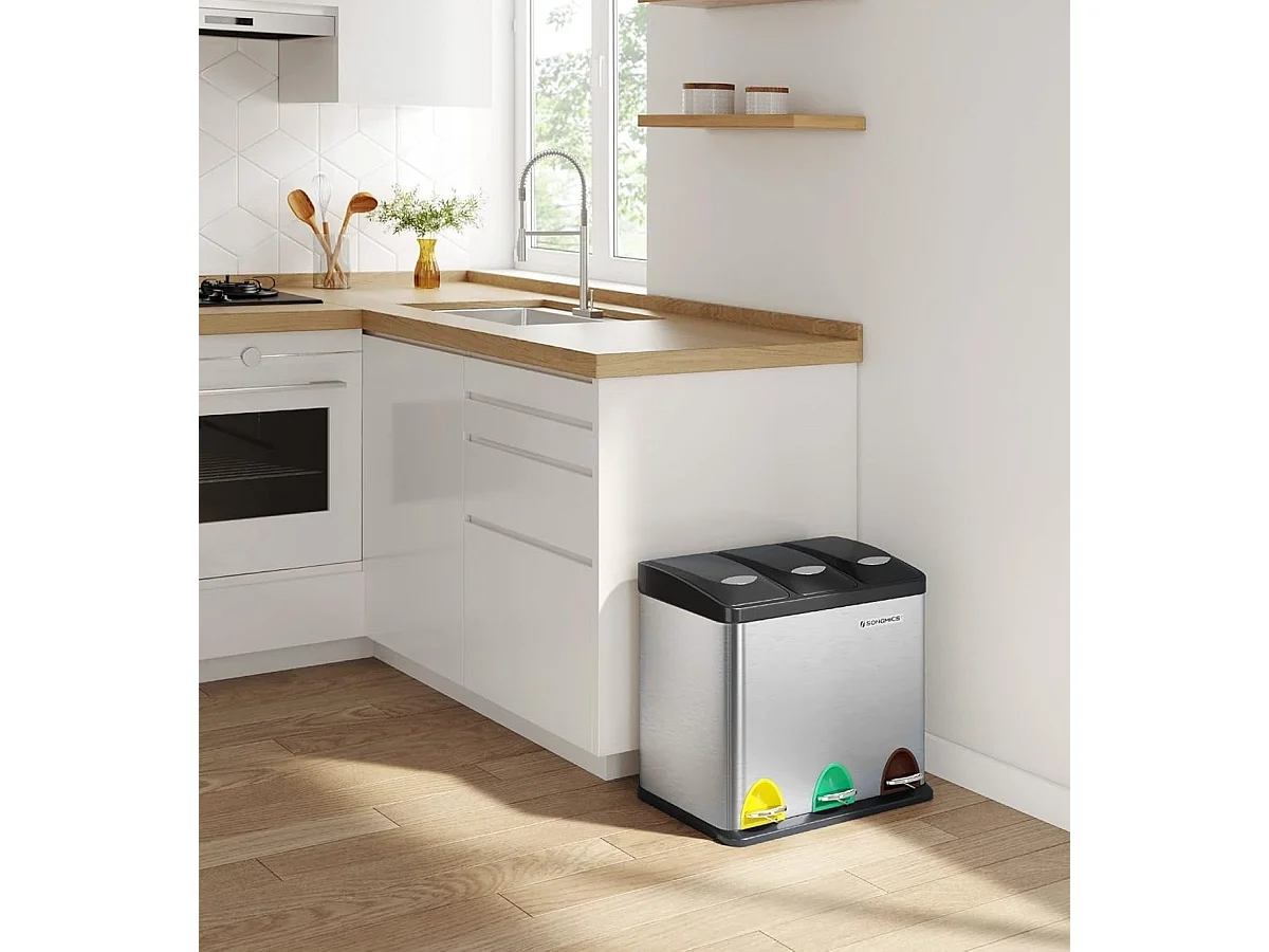 Parya Home vuilnisbak afvalbak +binnenemmer afvalscheidingssystemen pedaalemmer RVS (24 liter 3x8L)