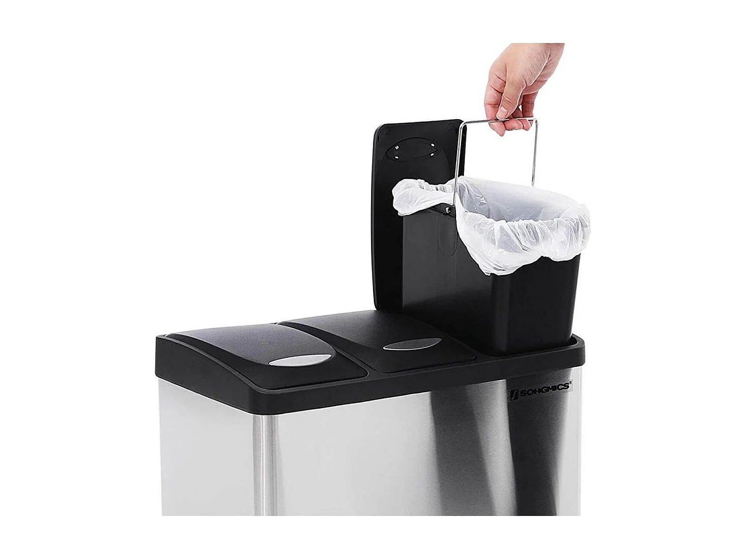 Parya Home vuilnisbak afvalbak +binnenemmer afvalscheidingssystemen pedaalemmer RVS (24 liter 3x8L)