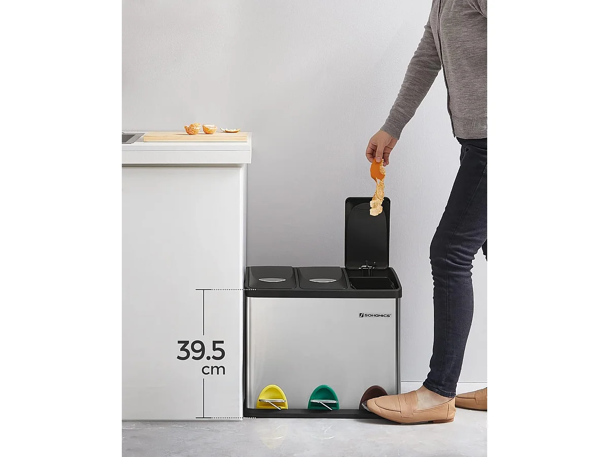 Parya Home vuilnisbak afvalbak +binnenemmer afvalscheidingssystemen pedaalemmer RVS (24 liter 3x8L)