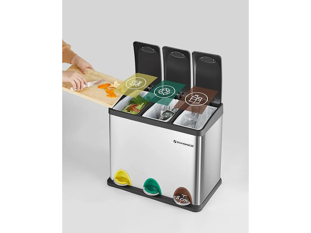 Parya Home vuilnisbak afvalbak +binnenemmer afvalscheidingssystemen pedaalemmer RVS (24 liter 3x8L)