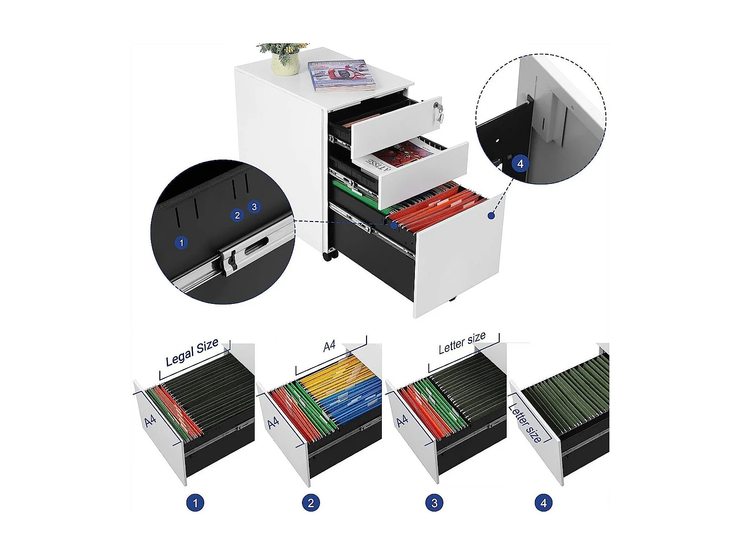 Bobbel Home - Stalen ladeblok - Verrijdbaar - Met 3 lades - Voorgemonteerd - Wit