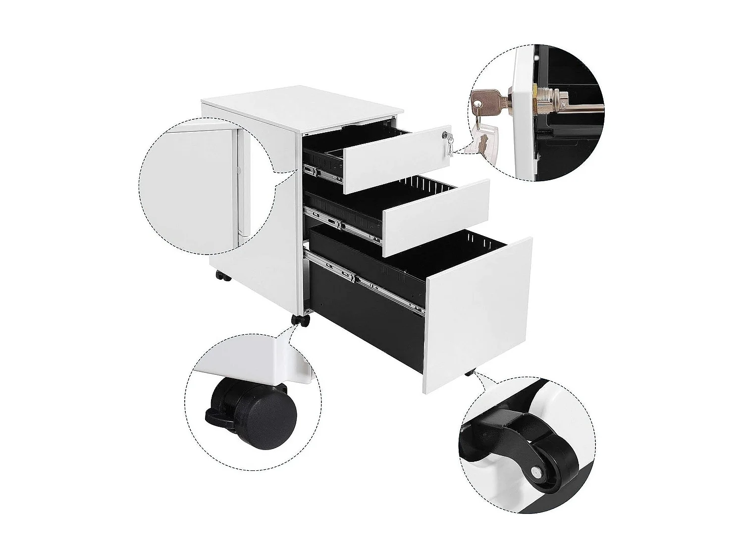 Bobbel Home - Stalen ladeblok - Verrijdbaar - Met 3 lades - Voorgemonteerd - Wit