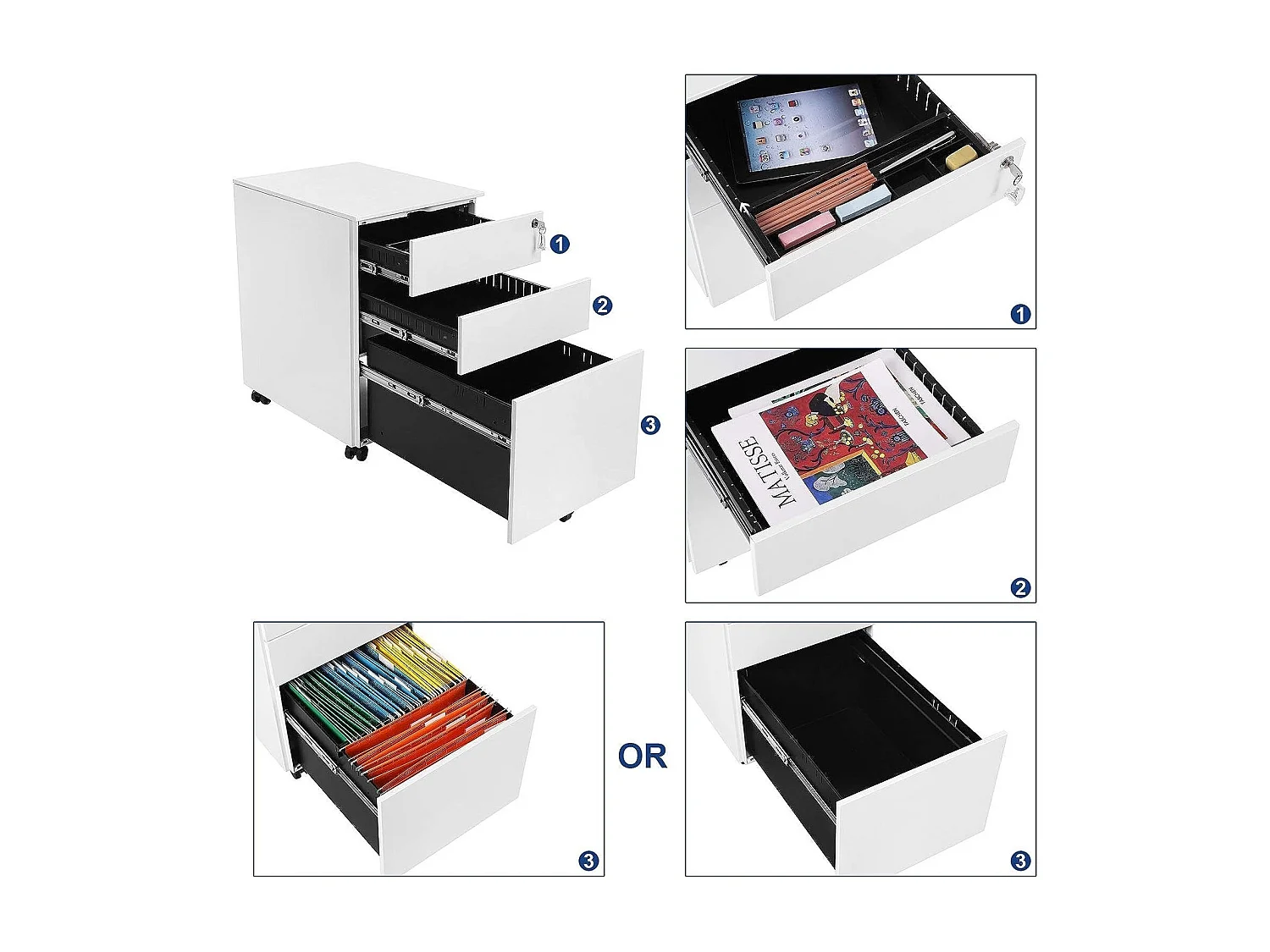 Bobbel Home - Stalen ladeblok - Verrijdbaar - Met 3 lades - Voorgemonteerd - Wit